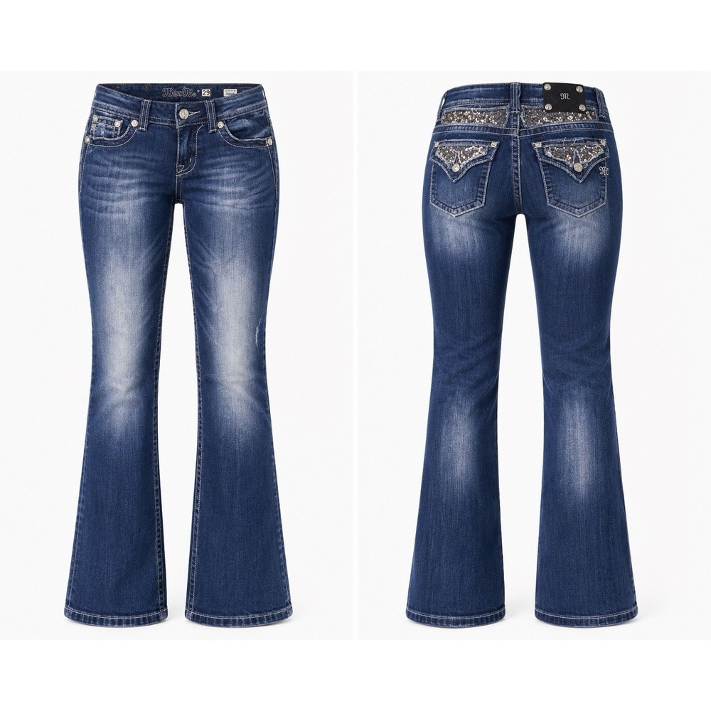 Miss Me JEANS‎ WOMENS  29X32  EMBELISHED THICK STITCH SEQUINS Flap Pocket Boot
